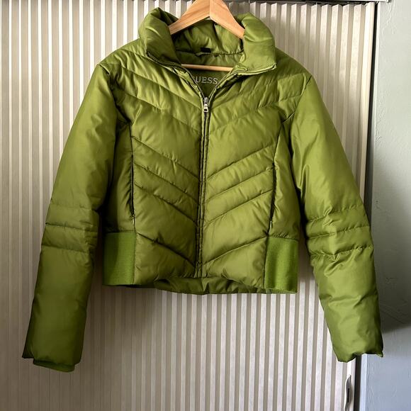 Guess women´s Down fill Lime Green full zip Puffer Jacket Size L - Picture 1 of 16